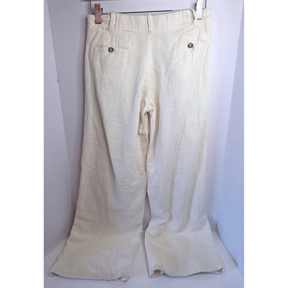 Urban Outfitters Wide Leg Linen Blend Trousers Cream Ivory SZ 0 2 Spots on Left - Picture 4 of 14